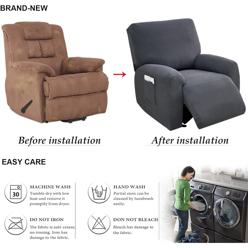 4Pcs Jacquard Recliner Sofa Cover 1 Seater Stretch Single Armchair Cover Sofa Slipcover Furniture Protector Anti-Dust 5