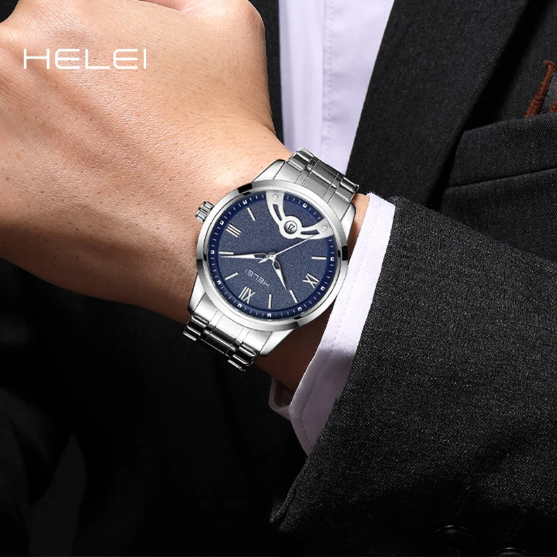 HELEI DESIGN New Models 2024 Quartz Business Watches For Men Calendar Waterproof Stainless Steel Luxury Men's Watch Casual Clock