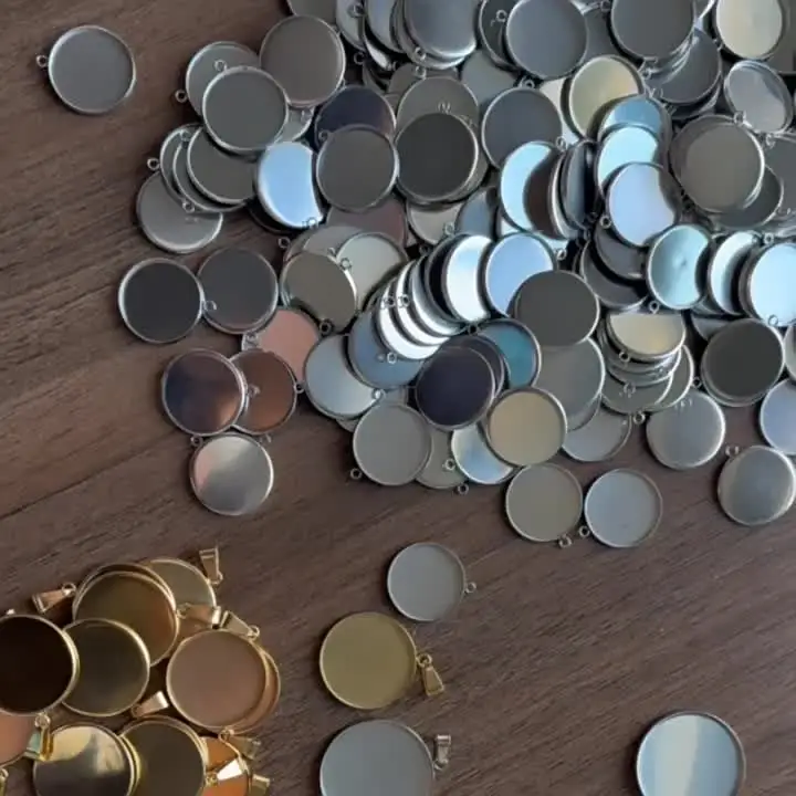 5x Lunetta Rotonda Ciondolo Acciaio Inox 6 - 30 Mm Impostazione