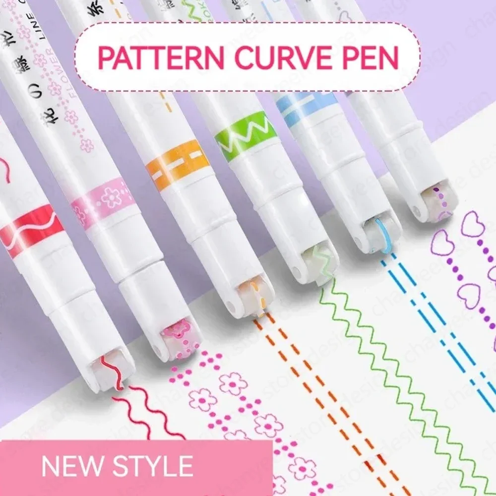 Kawaii Flower Line Shape Highlighter Pen Roller Tip Curve Liner Marker Stationery Back To School Office Supplies Gifts 6Pcs/Set highlighter marker,highlighter pen,marker pen