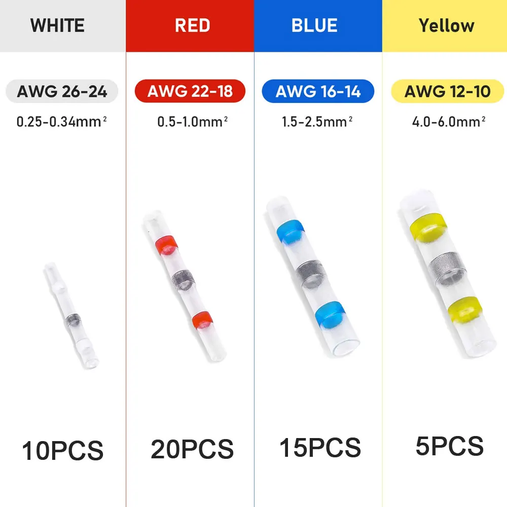 50pcs Practical Electrical Waterproof Seal Heat Shrink Butt Terminals Solder Sleeve Wire Connectors Replacement Car Accessories