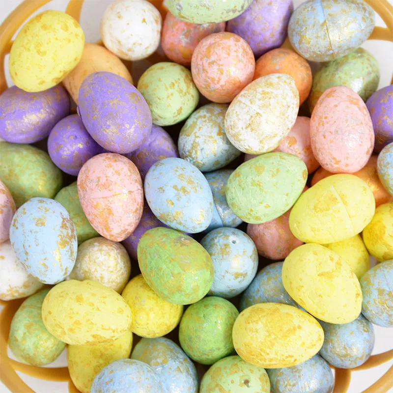 50Pcs Foam Easter Eggs Colorful Bunny Pigeon Eggs With Basket For Home Table Ornaments Spring Easter Party Wreath Decor Supplies