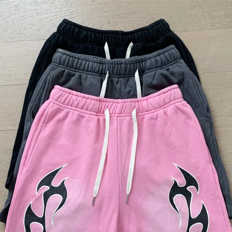 

24ss Casual Hell Star Shorts High Quality Pure Cotton Logo Printing Women Shorts Washed Grey Oversized Men Clothing
