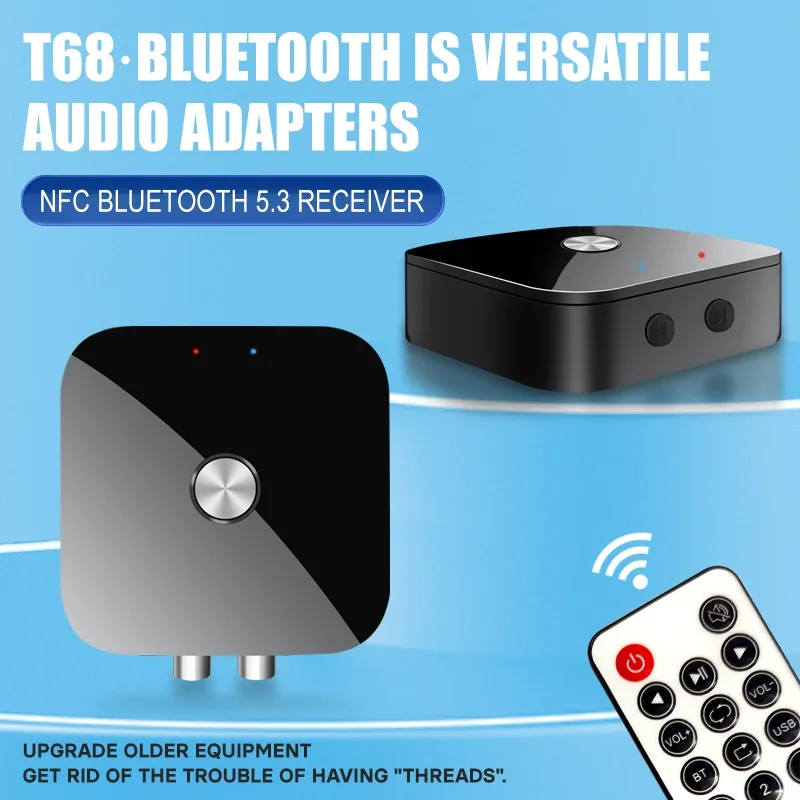 블루투스 호환 수신기 5.3 NFC 무선 오디오 음악 3.5mm HD 낮은 대기 시간 음악 사운드 3.5mm 2RCA 어댑터 리모컨