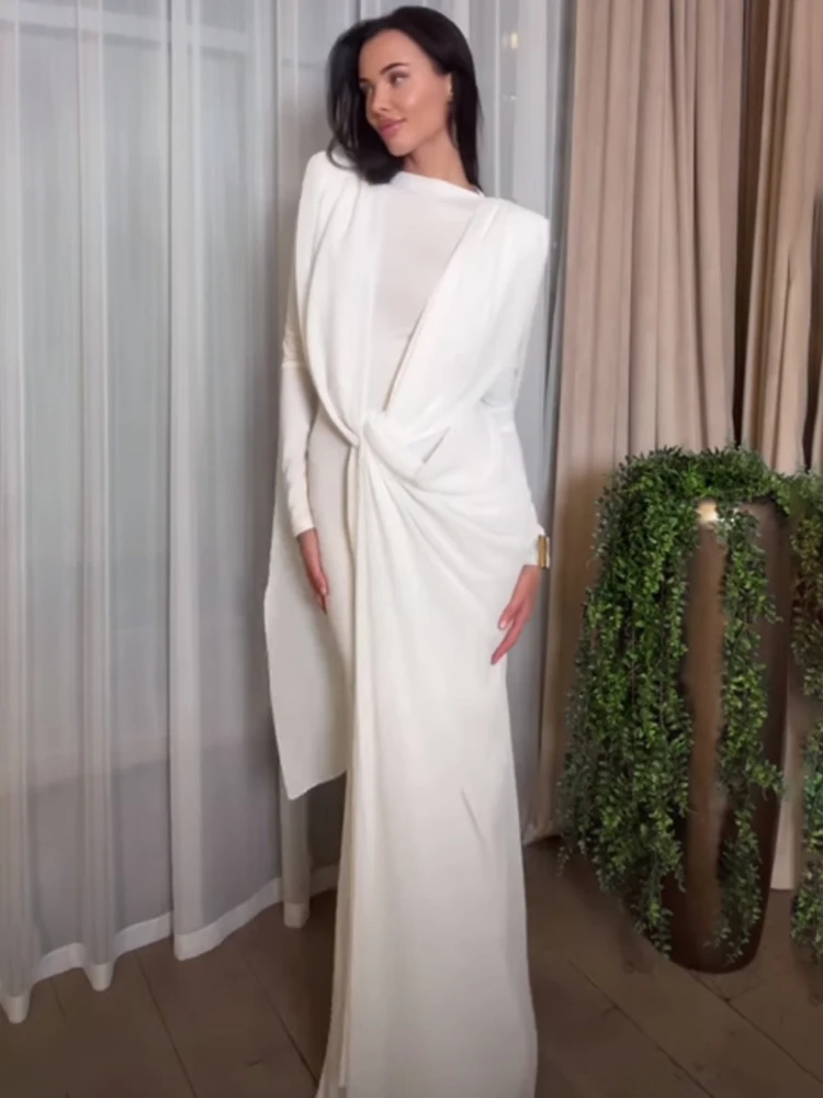 Nibber Mesh Patchwork Ruched Maxi Dresses Woman Autumn Trend Irregular Kink Design Casual Simple Solid Basic Elegant Vestidos