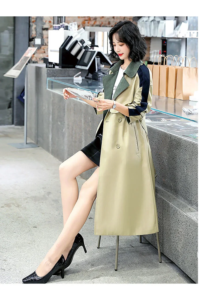 S1a43a38bfc374084a2a996a5d4ec3441v - Notched Collar with Epaulette and Back-Slit Patchwork Double-Breasted Gemma Belted Trench Coat