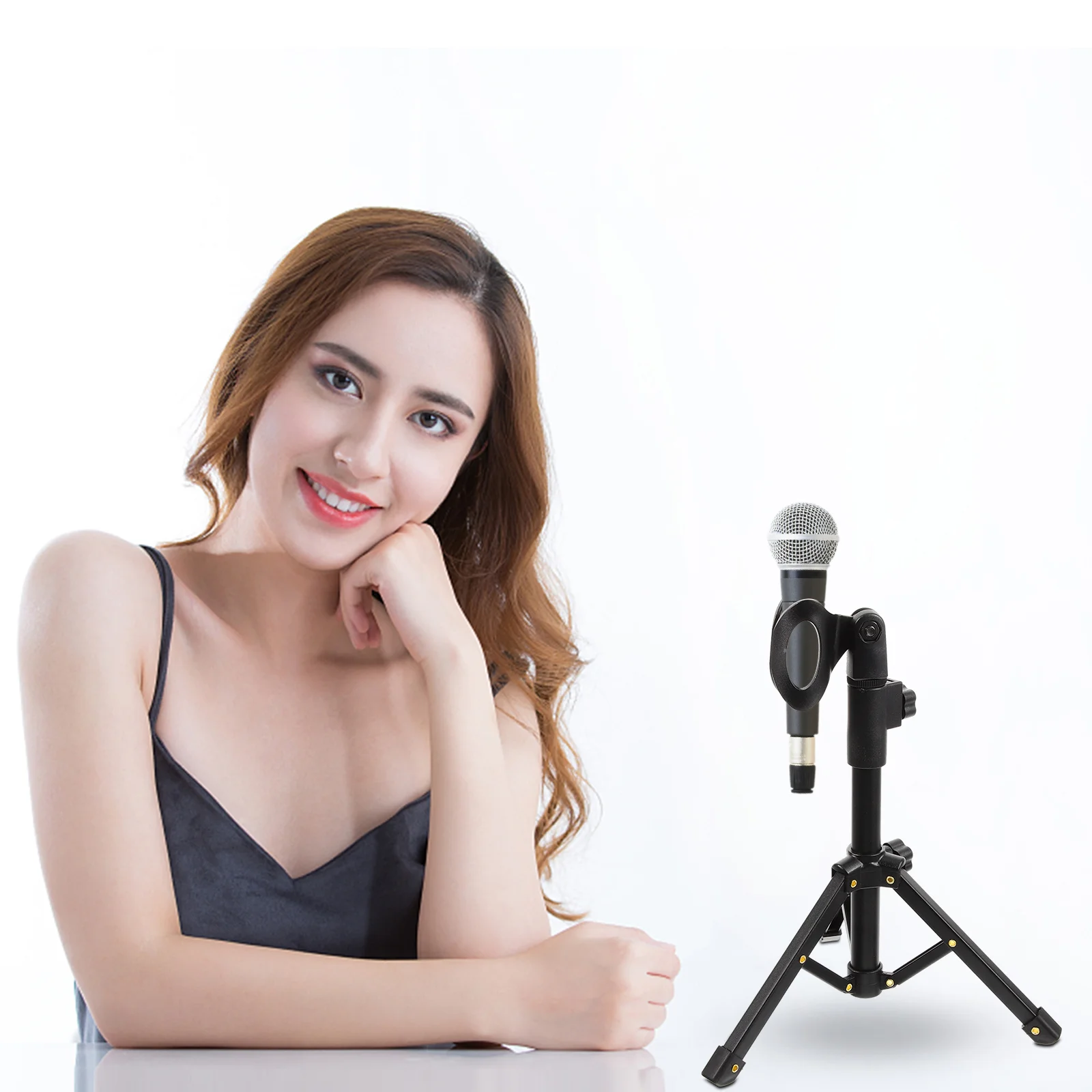 Metal Foldable Desk Mic Stand Microphone Support Tripod Bracket Height Adjustable Boom Floor Podcast Holder Stand Desk Mount Arm