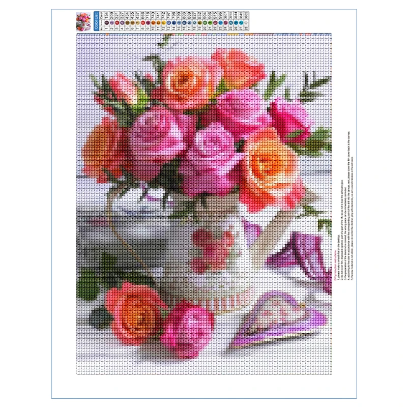 Diamond Painting 5D DIY Flowers Vase Cross Stitch Kit Full Drill Embroidery Mosaic Rose Art Picture Of Rhinestones Gift Decor