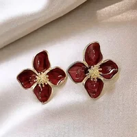 Fashion Korean Women Retro Drip Glaze Red Flower Earrings Women for Delicate Earrings Luxury Couple Engagement Jewelry Gift - Image 2