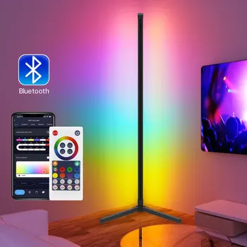 RGB 코너 LED 플로어 램프, 음악 무드 조명, 동기화 디밍 가능, DIY 색상 장면 모드, 게임 조명, 타이밍 스탠드 조명, 침실용