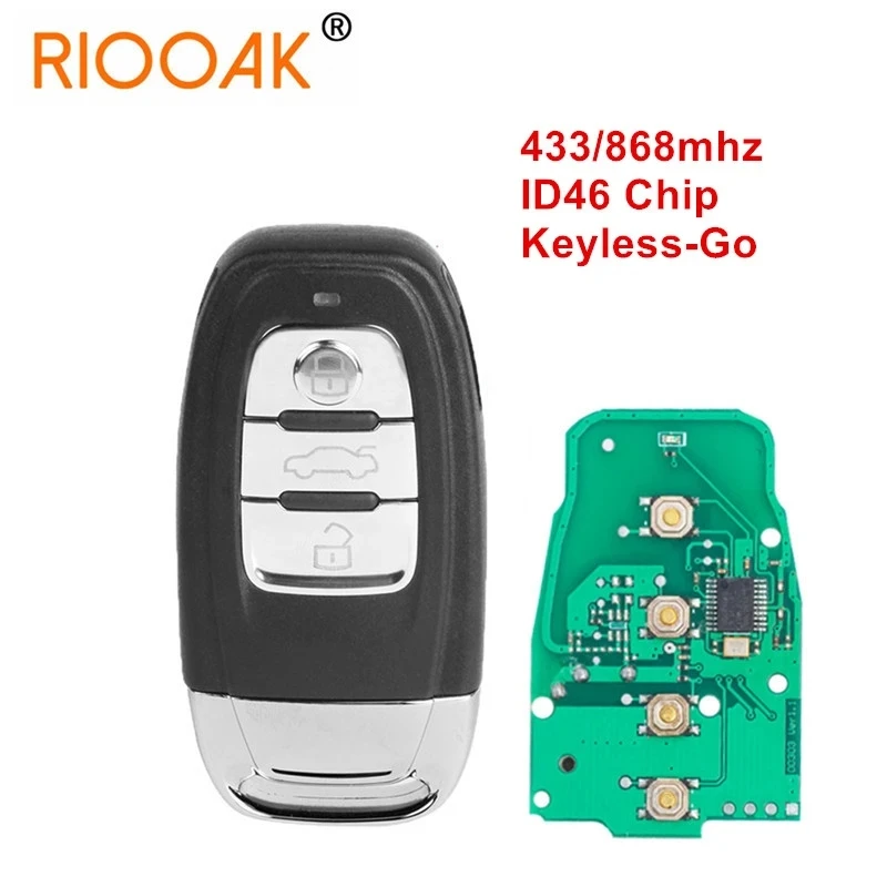 

8T0959754K 8T0959754F 8K0959754A 8K0959754H 433/868 МГц ID46 БЕСКЛЮЧЕВОЙ смарт-ключ для автомобиля с 3 кнопками для Audi A4 A5 A6 A7 S6
