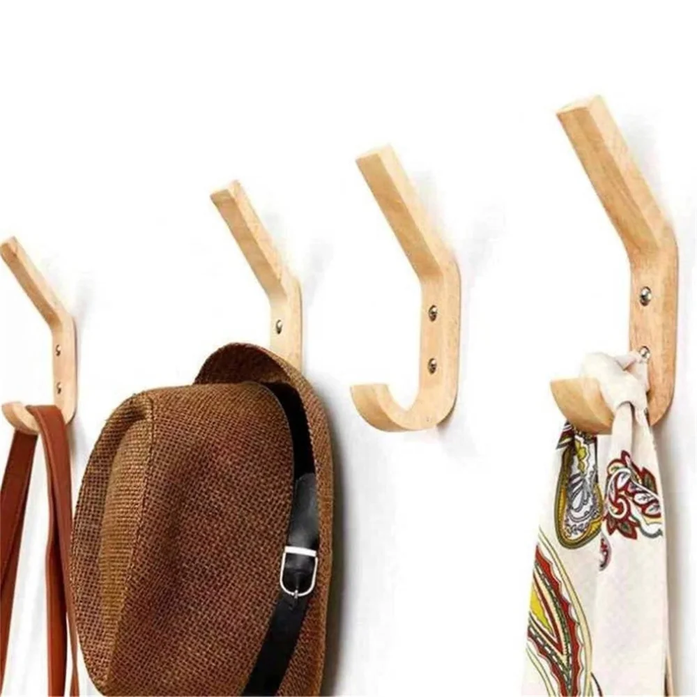 Coat Organizer 4Pcs Oak Wood Coat Wall Mounted Vintage Single Hook Hat Rack Towel Hanger for Home Bar Hotel