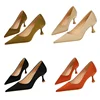 Big Size 34-43 Women Silk Versatile Middle Low Kitten Heels Shoes Lady 5.5cm High Heels Basic Office Work Satin Dark Green Pumps 1