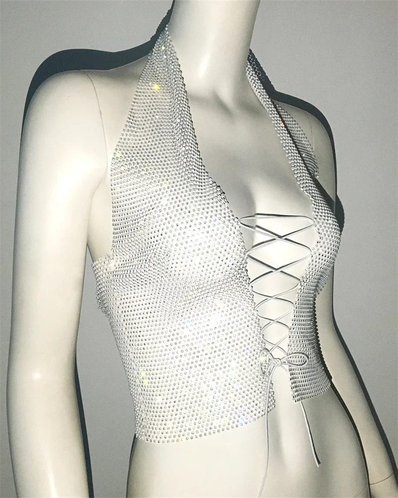 Frauen Sommer Halter V-ausschnitt Bandage Spitze Crop Top Ärmelloses Korsett Dessous Sexy Front Close Bh Tank Clubwear Weste – Detail 6