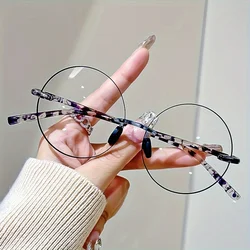 Vintage Floral Design Round Frame Reading Glasses, Mixed Frame with PC Lens - 100 (Purple)