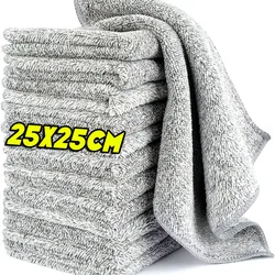 Set of Ultra-Soft Microfiber Bamboo Kitchen Towels - Highly Absorbent and Durable Dish Cloths - 3pcs (Light Grey)