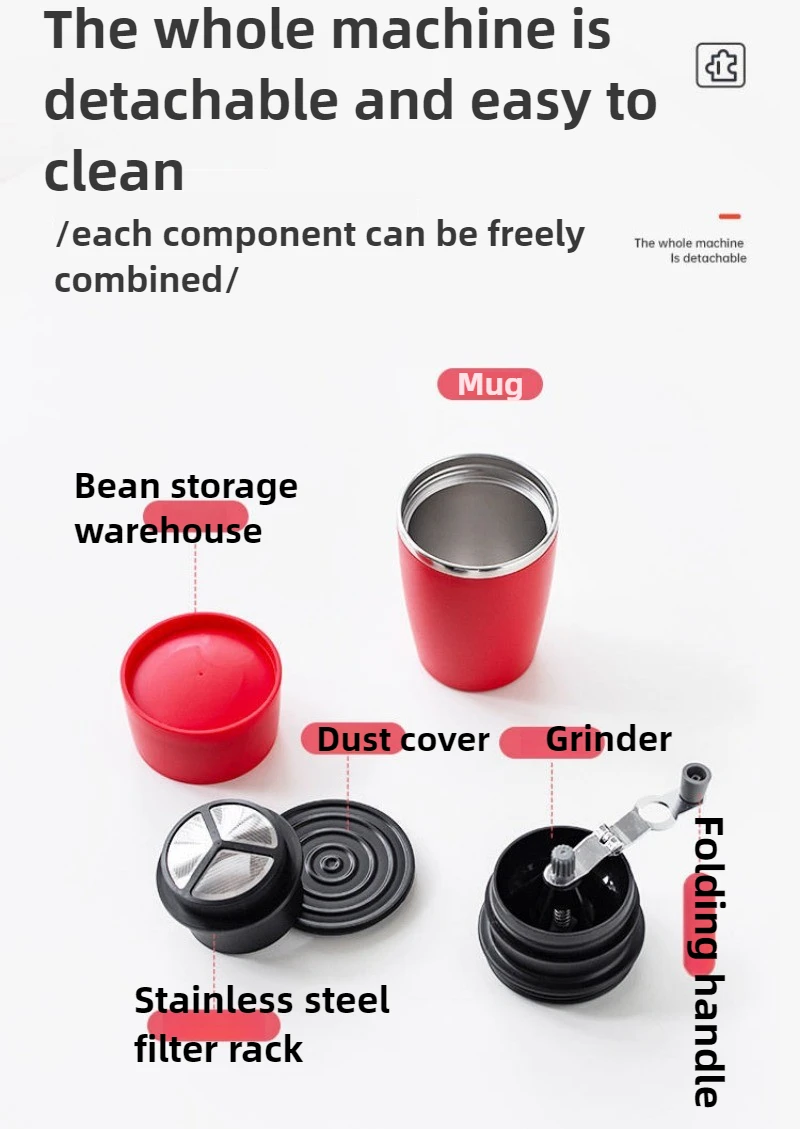 Grinding and Brewing Integrated Coffee Machine Portable Coffee Cup Hand-cranked Bean Grinder with Thermal Insulation Function