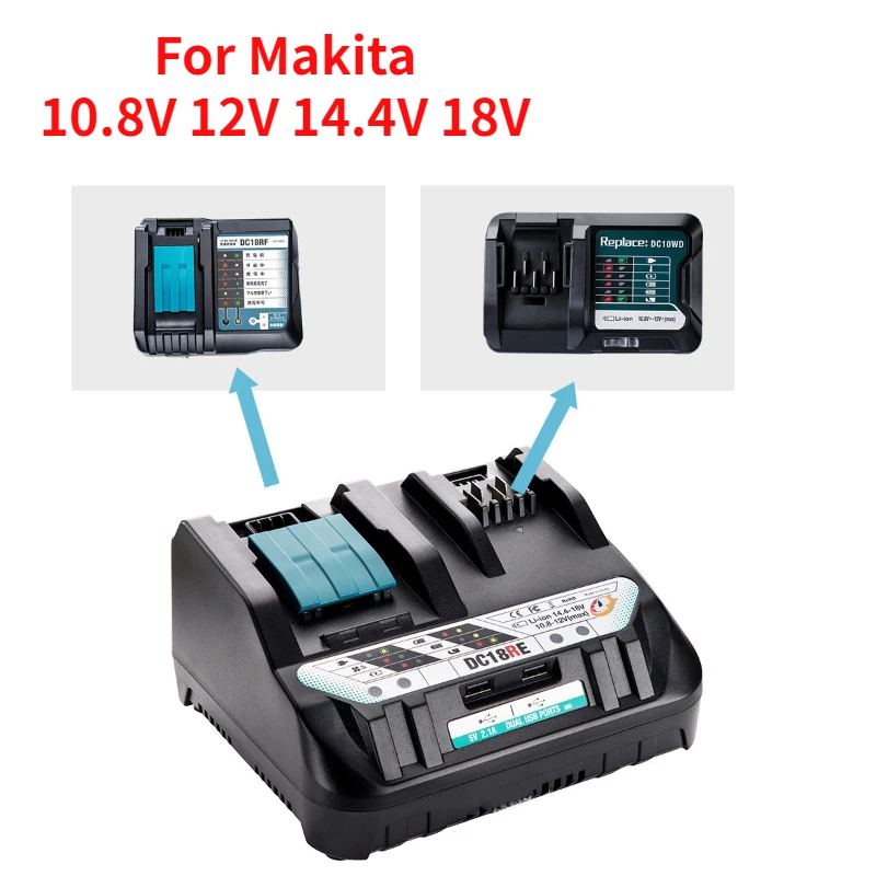 

Double Battery Charger DC18RE Lithium Battery Charger For Makita 18V 14.4V 10.8V 12V li-ion Battery BL1830 BL1430 BL1016 BL1021