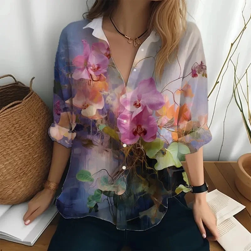 Elegant women's shirt retro casual long sleeve high quality women's clothing 3D printing spring and summer new style