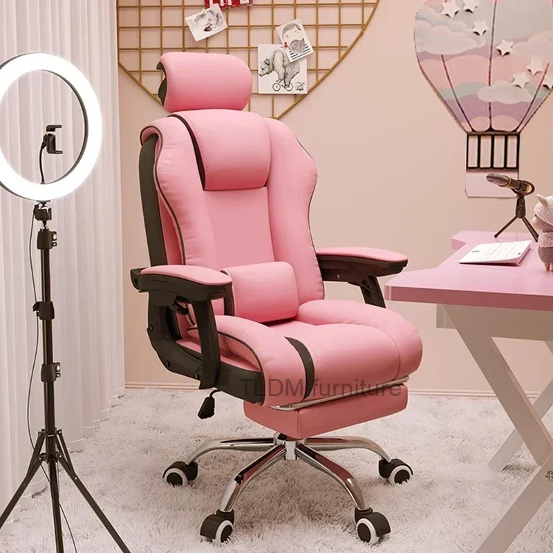 

Girl Pink Gamer Chair Computer Home Swivel Youth Leisure Salon Office Chair Beauty Foot Rest Sillas De Oficina Office Furniture