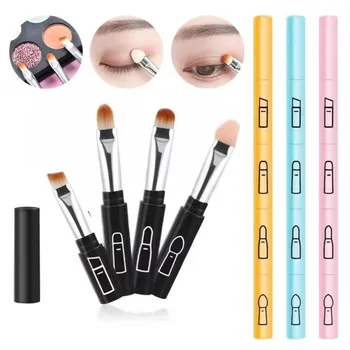 Pennello per trucco portatile 4 in 1 da viaggio con manico in plastica Pennello per ombretto Pennello per labbra Strumento per trucco multiuso