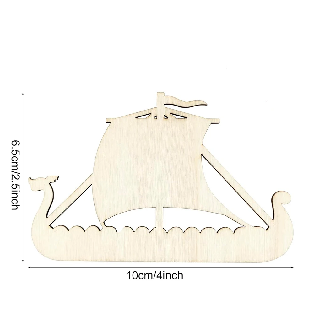 미완성 나무 바이킹 배 컷 아웃 DIY 공예 선물 걸이식 태그, 홈 파티 축제 휴일 벽 방 장식, 20 팩