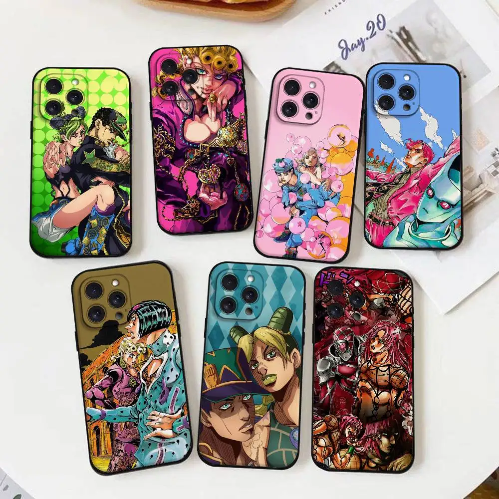 Anime-Inspired Soft Black Phone Case - JoJo's Bizarre Adventure Design