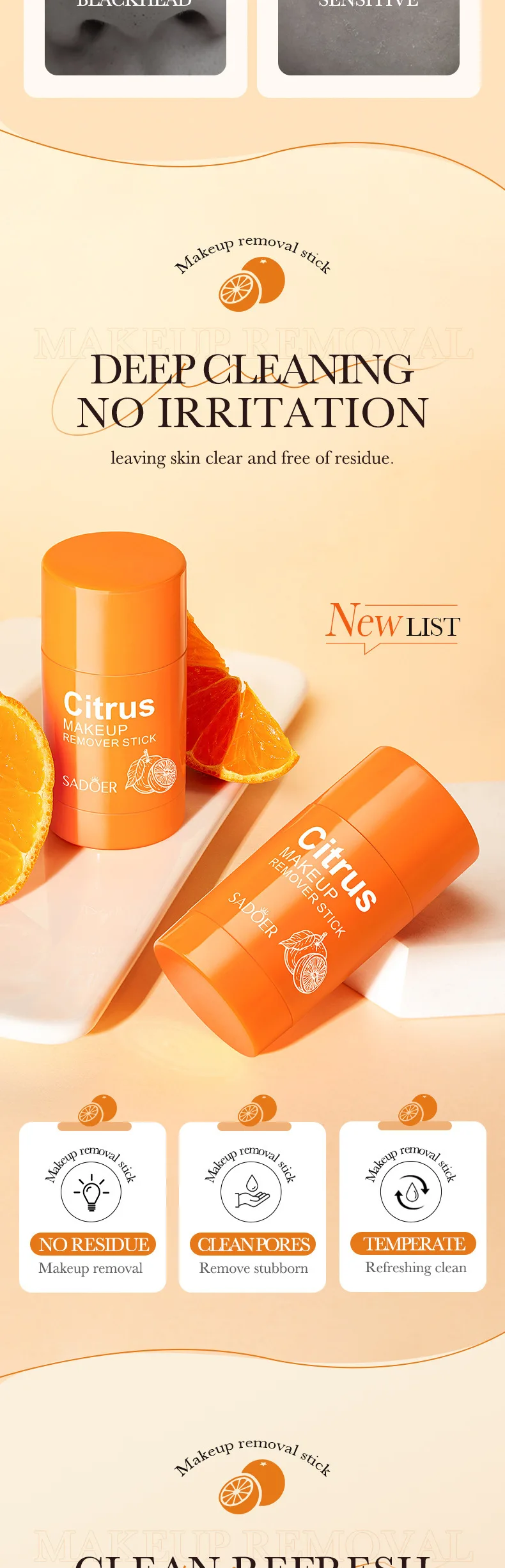 Description Picture 4 of itemCitrus Portable Makeup Remover Stick Deep Cleansing Balm Gel Cream Stick Remover Lip makeup Cosmetics Moisturizing skin Korean