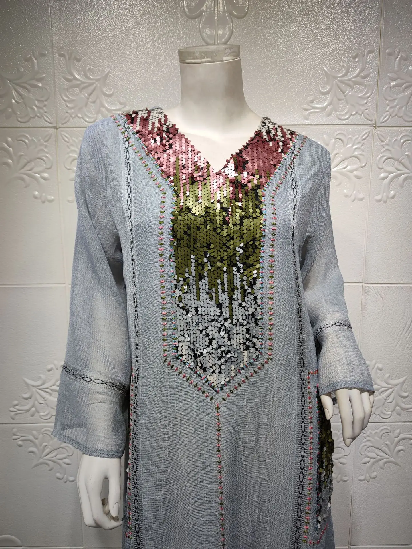 Middle East Jalabiya Dubai Sparkle Sequins Embroidered Robes Muslim women's clothing Ramadan Elegant Turkey Abaya Party Dress