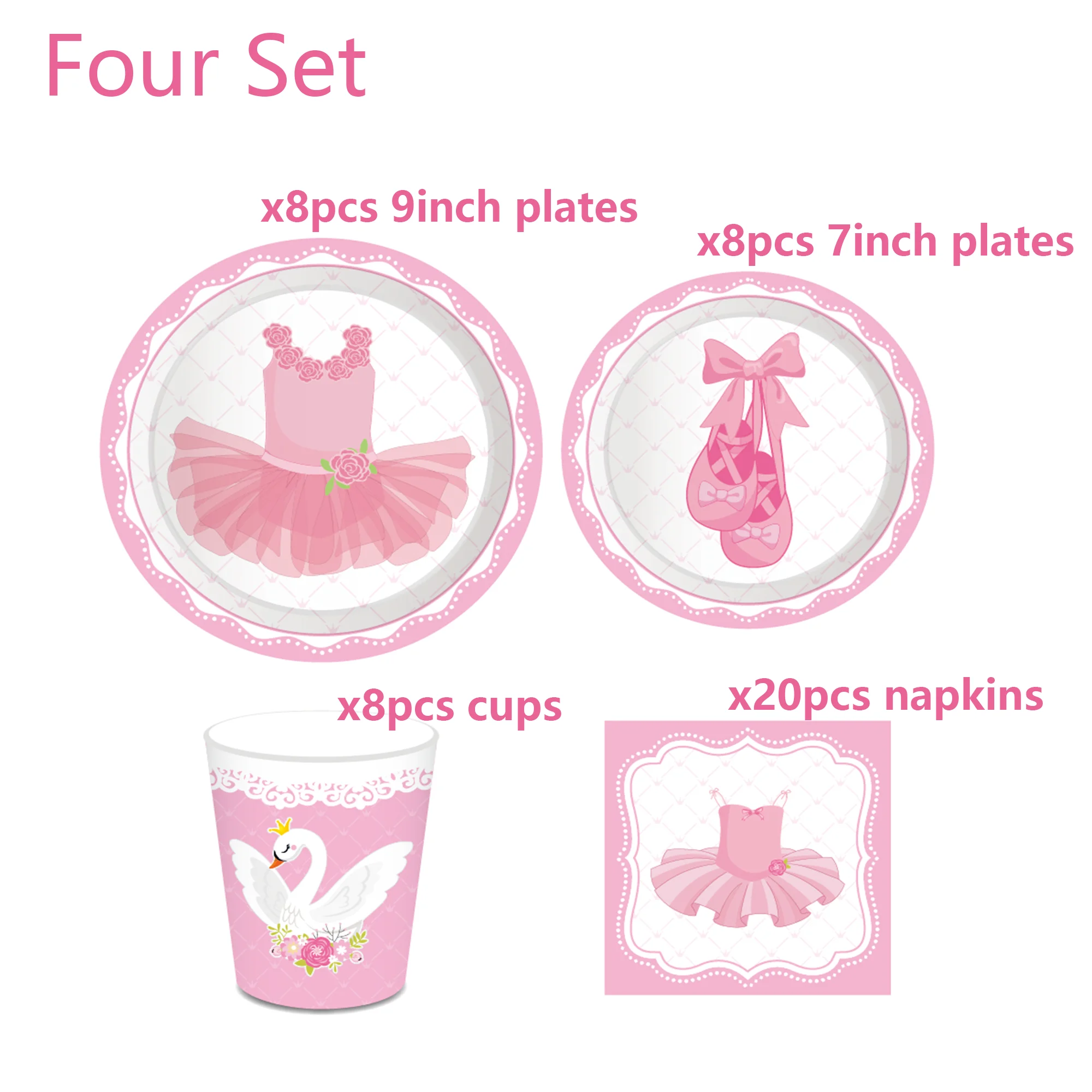 Ballett-Servietten, Teller, Tassen, Cupcake-Ständer, Tischdecke, Geschirrset für Geburtstagsdekoration, Tischdeko, Babyparty-Partyzubehör – Detail 8