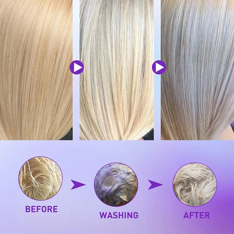 Shampoo colorante per capelli viola per biondo per coprire i capelli grigi non irritanti che sbiadiscono gialli Shampoo per capelli dopo candeggina Rimedio per capelli grigi - immagine 3