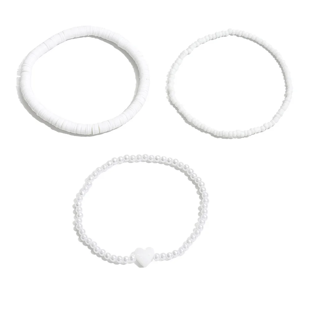 Simulated Pearl Rice Beads Love Heart Anklets For Women Silver Color Foot Chains Ankle Bracelet Beach Jewelry Summer Accessories