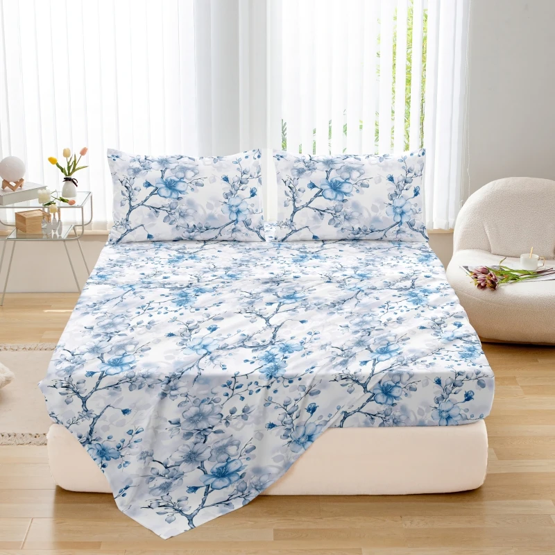 Set di federe per lenzuolo con angoli in fibra ultrafine con stampa da 3 pezzi. Coprimaterasso per lenzuolo queen size traspirante e delicato sulla pelle