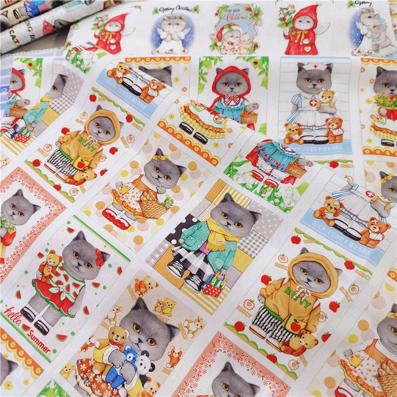 Pingianer - Tessuto con stampe di gatti, 100% cotone, per bambini, tessuto a metraggio, Gatto Silhouette bianco su grigio., 300x160cm (11,99€/m