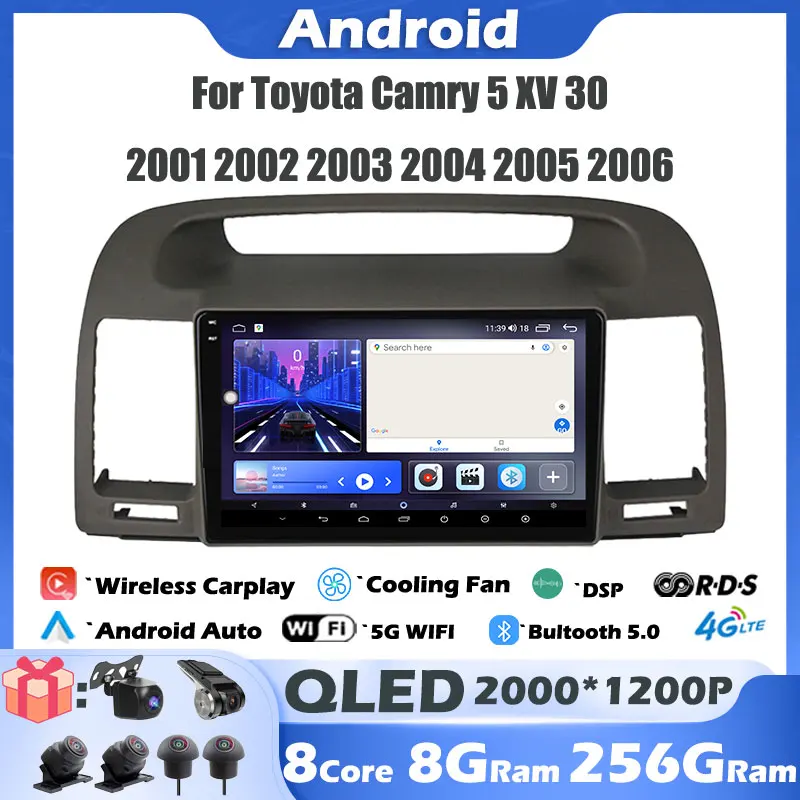 

9'' For Toyota Camry 5 XV 30 2001 2002 2003 2004 2005 2006Android Car Radio Multimedia Player Navigation GPS Carplay Touch Scree