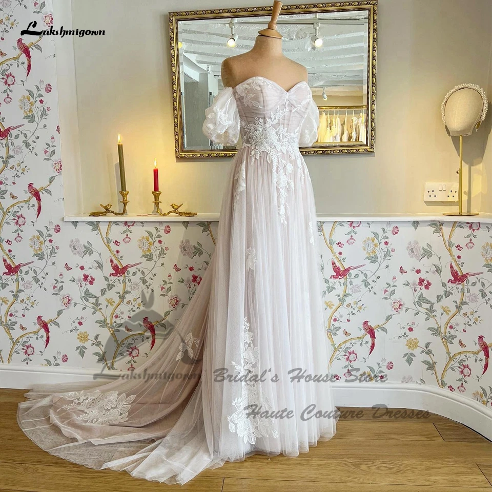 

Lakshmigown Civil Bridal Blush Pink Boho Wedding Dresses Detachable Short Sleeves Vestidos Novia 2023 A Line Beach WEdding Gwwns
