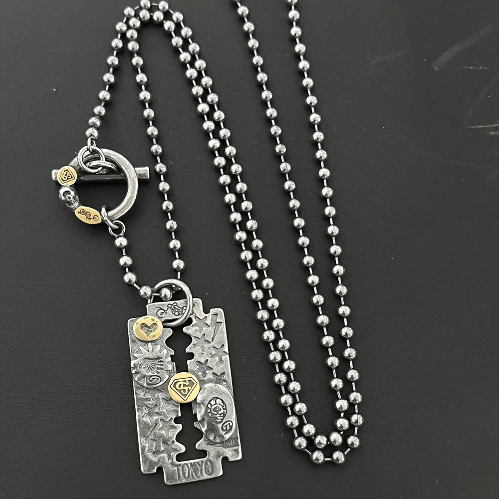 Make old -color blade body pendant OT buckle retro style men's and women's necklace