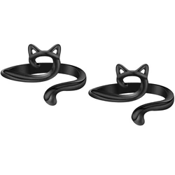 Adjustable Knitting and Crochet Loop Ring Yarn Guides - Set of 2 (2Pcs Black Cat)