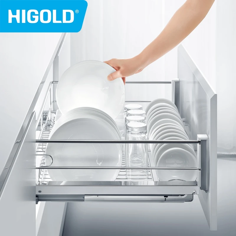 HIGOLD Fashion Series Pull Basket Cabinet 304 Stainless Steel Linear Basket Double layer Multifunctional