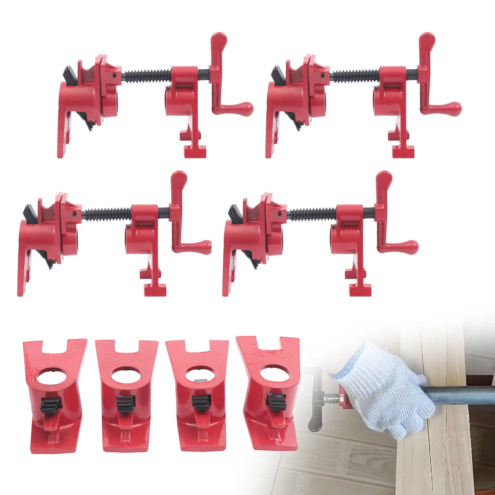 4 Pack 3/4 Wood Gluing Pipe Clamp Set Heavy Duty PRO Cast Iron Quick Release Bar Clamps With Wide Base For Woodworking