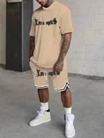 Los Angeles Letter Men's Casual Suit, Round Neck Short Sleeve Drawstring Shorts Two, Suitable for Summer Daily Outdoor Sports 1