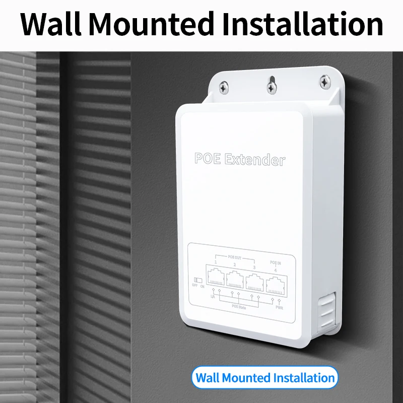 HORACO 4 Port POE Extender 100M Outdoor Rainproof Network POE Repeater IP30 VLAN 44-57V 30W for POE Camera Wireless AP 6