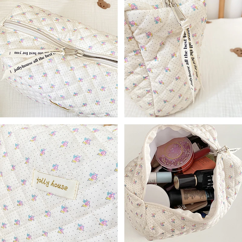 Liberty Quilting Clutches Soft Cotton Women Zipper Cosmetic Organizer Cute Makeup Bag Large Make Up Purse Portable Handbag - 3