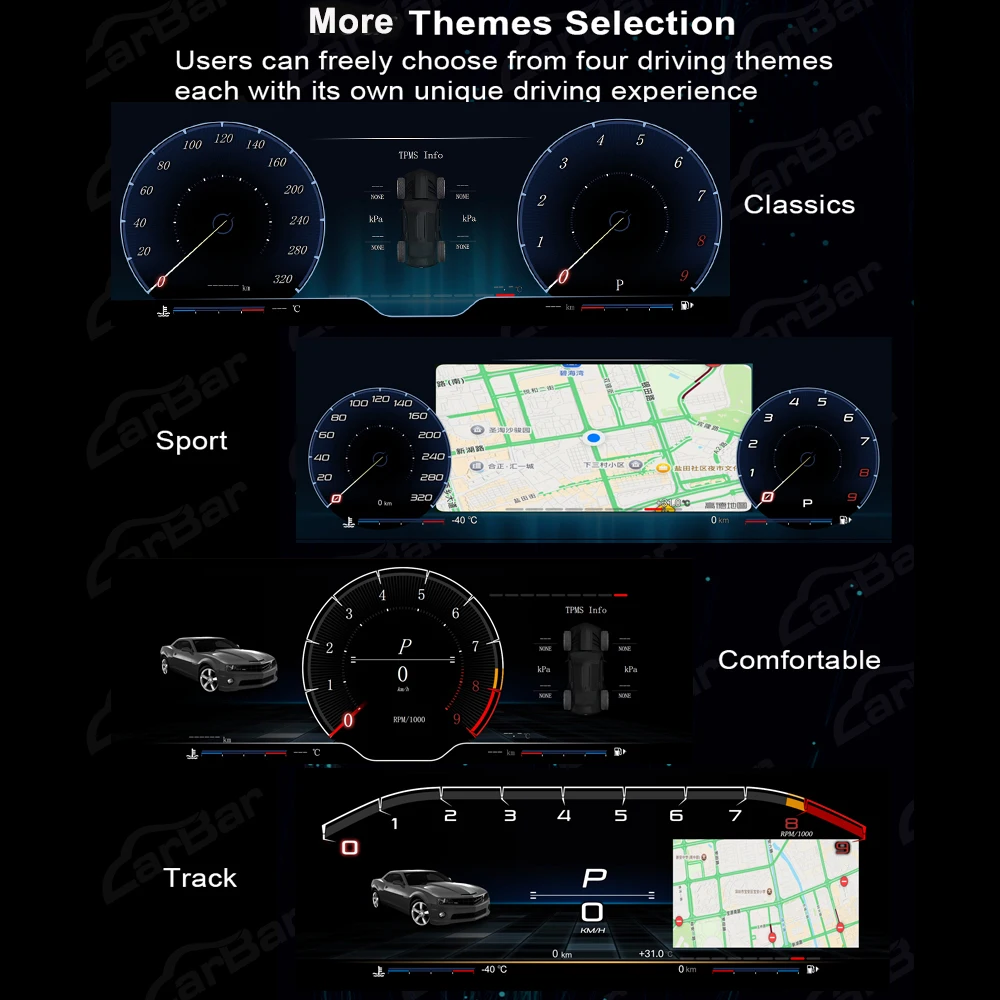 Panel de Instrumentos Digital LCD Carbar para Ford Mondeo 2013-2021, Velocímetro, CarPlay/Android Auto Inalámbrico 5