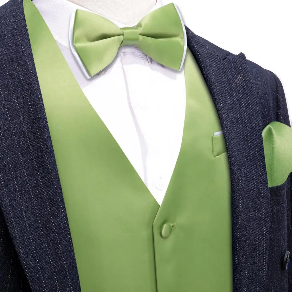 Elegant Mens Vest Wedding Formal Solid Pain Light Green Waistcoat Bowtie Set Business Party Male Sleeveless Jacket Barry Wang