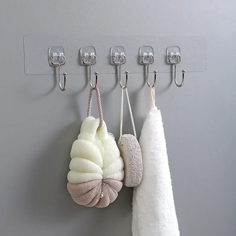 

3/4/5/6 Rows Hanger Wall-mounted Punch-Free Strong Sticking Hook Holder For Clothes Hanger Towel Storage Rack Kitchen Accessory