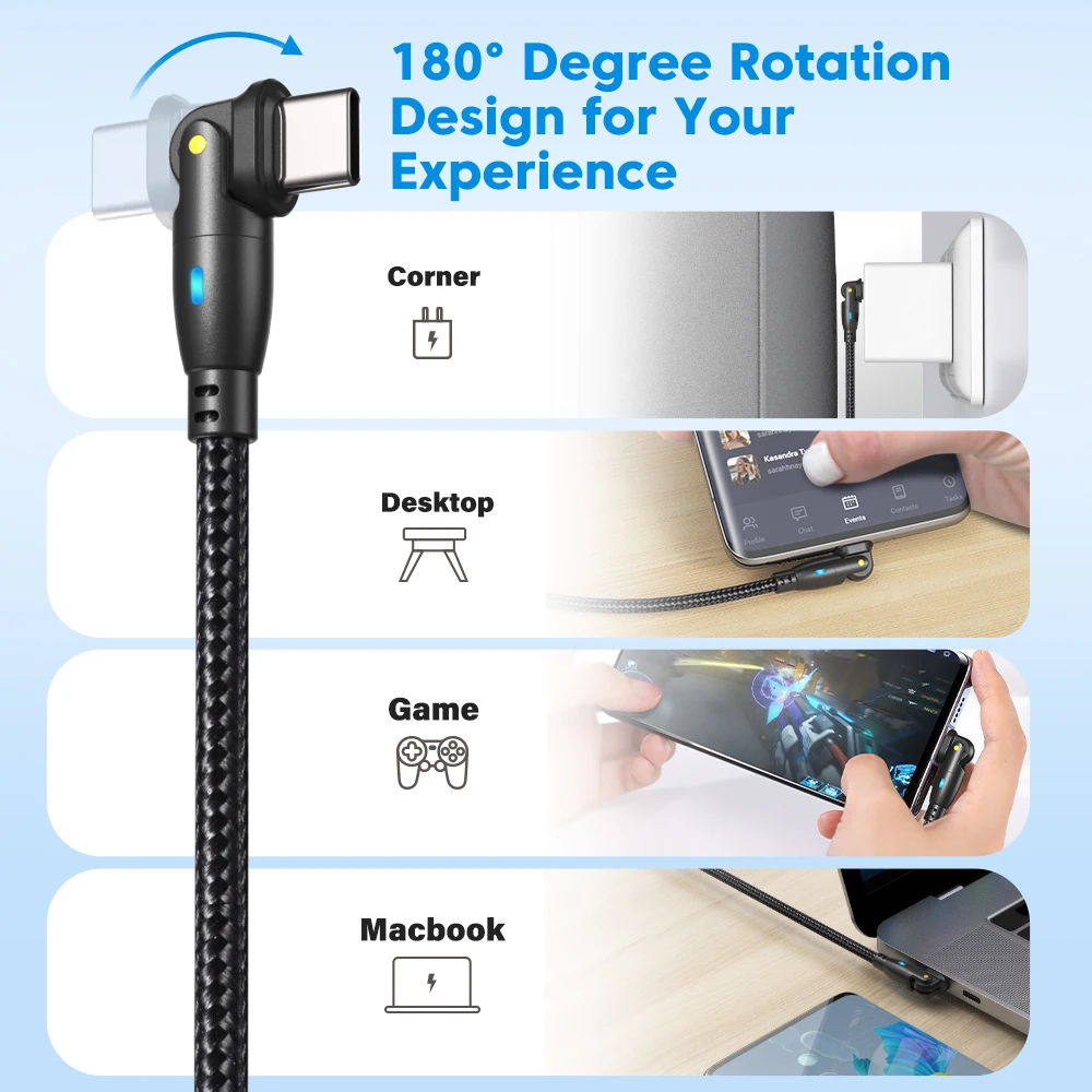 100W USB-C to Type-C Fast Charging Cable, 3M Length