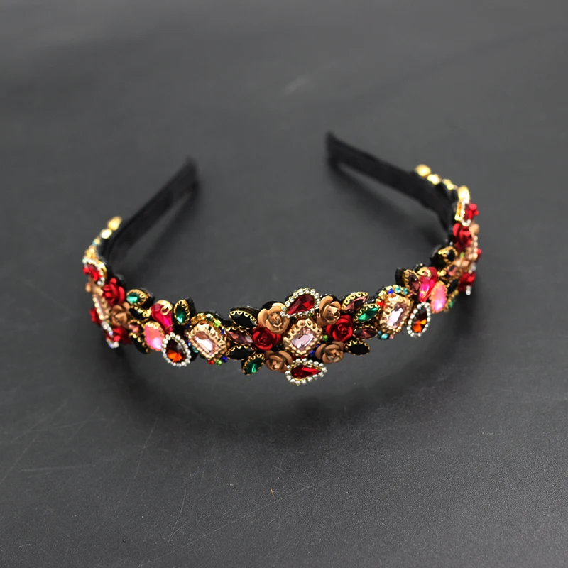 Fashion Temperament Personality Flower Metal Rose Inlaid Rhinestones Wild Ladies Party Headband Bridal Hair Accessories 854 hair accessory hair headdress bridal headwear jewelry accessories