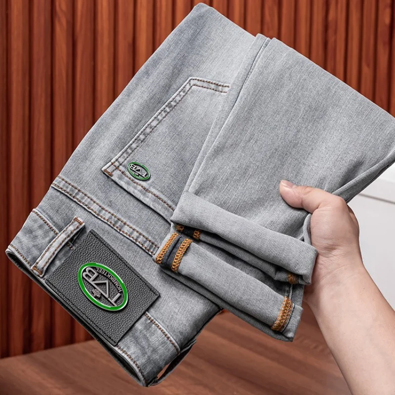 High-End Pure Gray Simple Jeans Men\'s 2024 Spring and Summer New Fashion Brand Business Stretch Slim Fit Skinny Pants