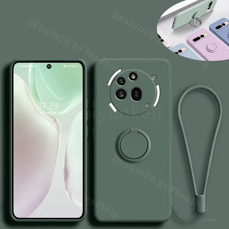 Liquid Silicone Phone Case with Holder Bracket and Screen Film - Protective Soft Cover
